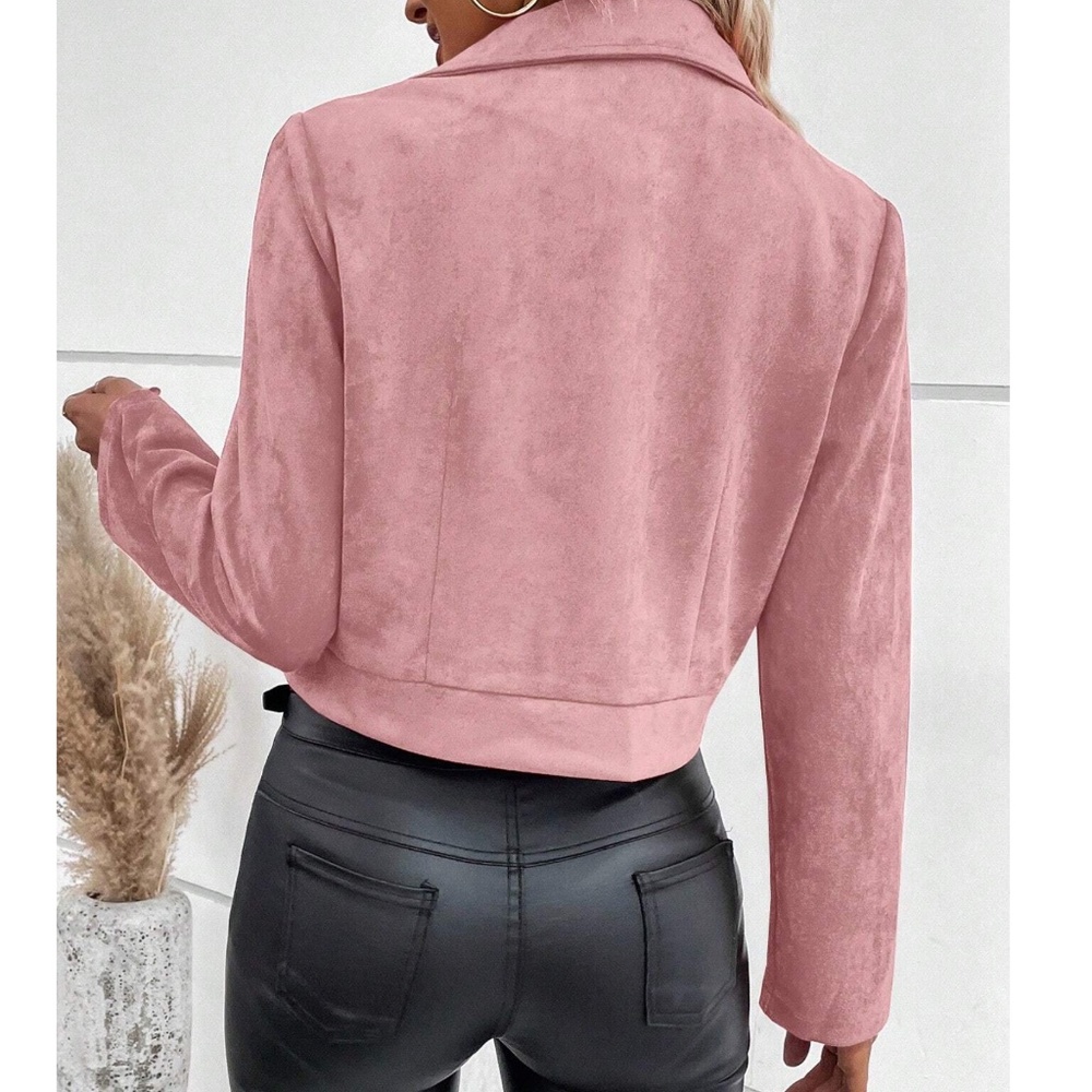 Luxe Zipper Vegan Suede Moto Biker Jacket - Picture 4 of 8